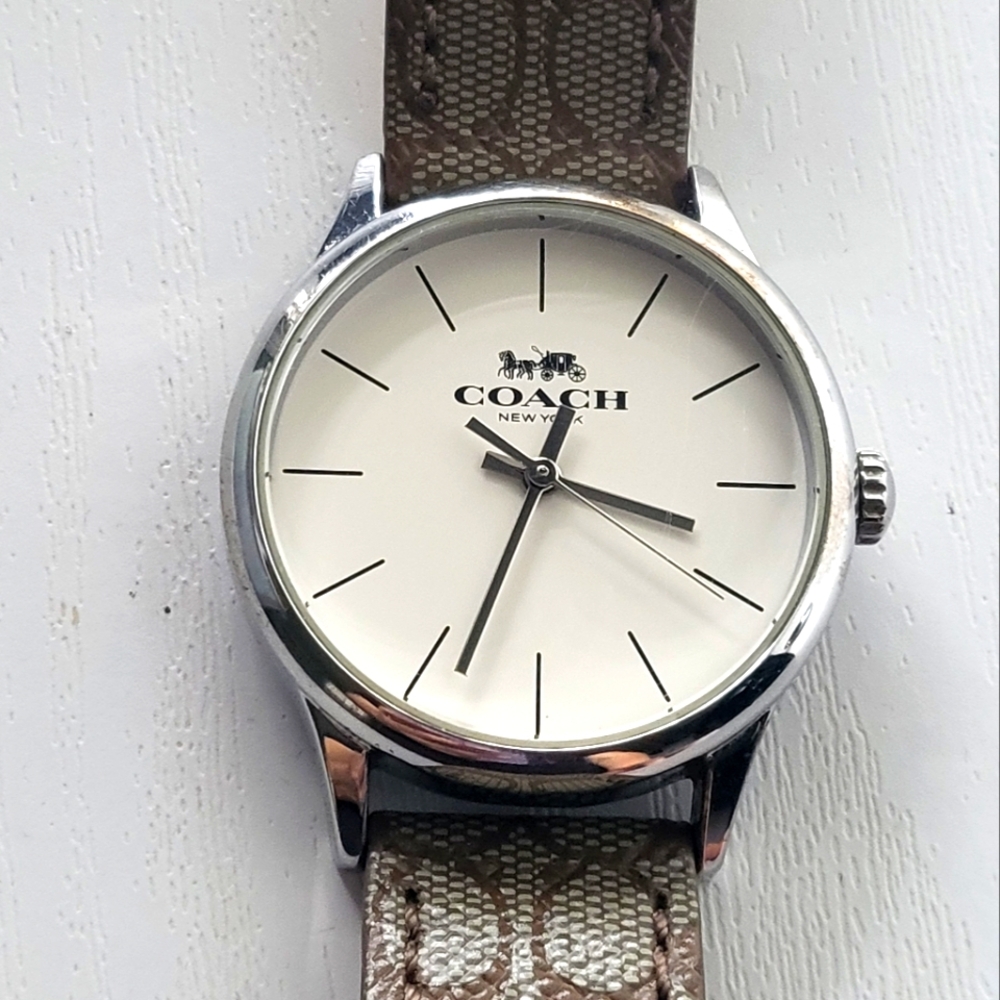 Coach Silver Case Watch with Brown Strap